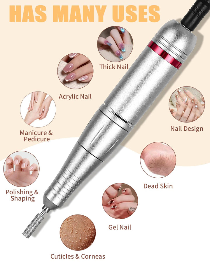 Kixolo Nagelfräser für Gelnägel, Nagelfräser Professionell 45000 U/Min, 6 in 1 Fräser Nägel Mit Peda