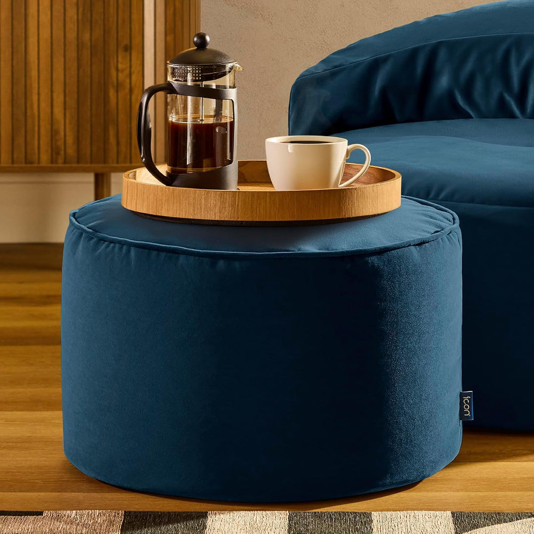 Icon Runder Sitzpuff „Milano“, XL Samt Sitzsack Hocker, Gross Fusshocker für das Wohnzimmer, Sitzkis
