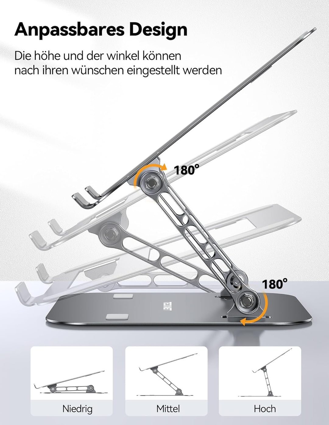 TECKNET Laptop Ständer Höhenverstellbarer,Ergonomischer Laptopständer Faltbarer Tragbarer Belüfteter