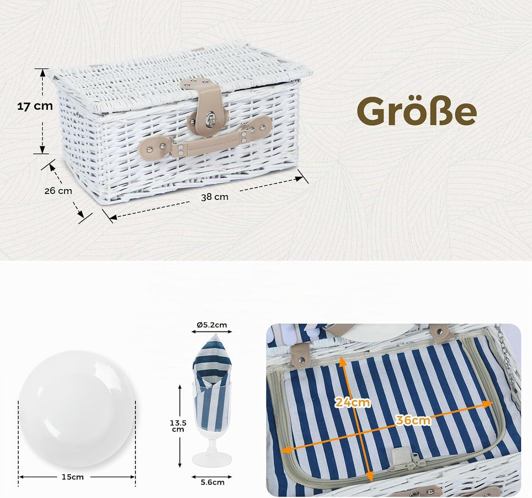 Picknickkorb Set für 2 Person mit Kühlfach, Abnehmbarer Riemen, Weinbeutel, Besteck Set, für Camping