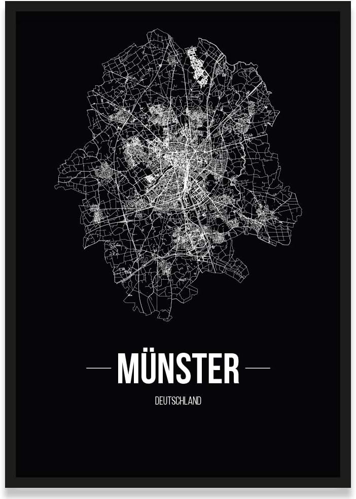 JUNIWORDS Stadtposter, Münster, Wähle eine Grösse, 21 x 30 cm, Poster mit Rahmen, Schrift B, Schwarz