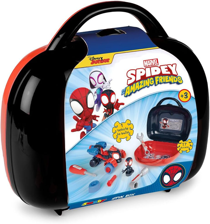 Smoby - Spidey Spin Box – Werkzeugkoffer Miles Morales – Spielzeug zum Basteln für Kinder – 360928