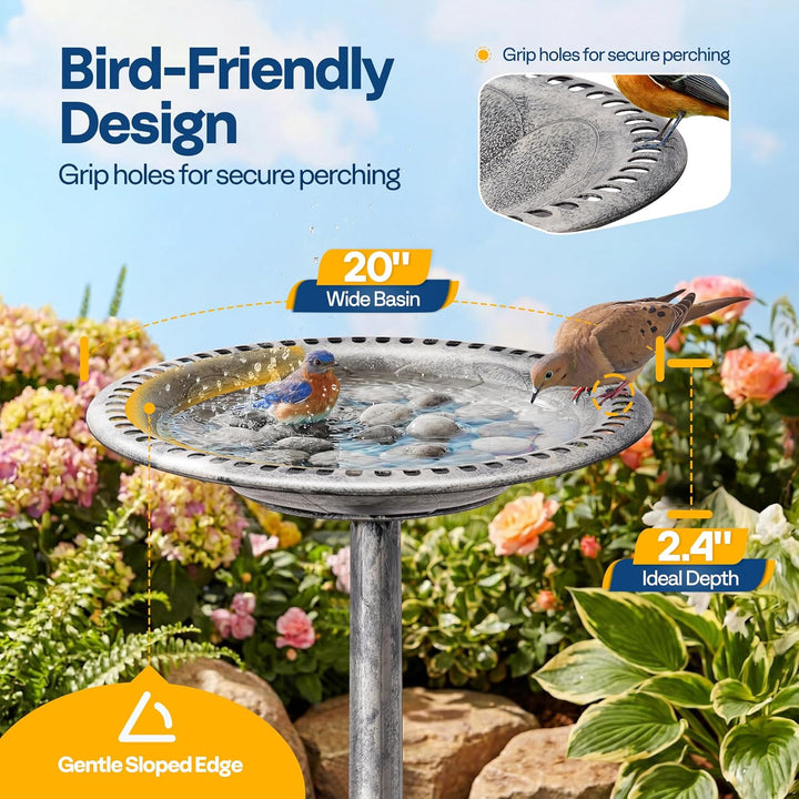 VIVOHOME Vogeltränke 71cm hoch Polyresin leicht antike Optik für Aussenbereich Grau, Grau