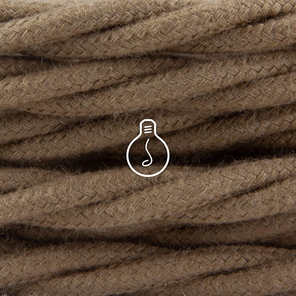 Amarcords - Textilkabel für Lampen BRAUN, geflochten, Baumwolle, 10 Meter, mit Erdung 3x0,75 - Stoff