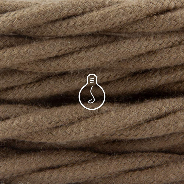Amarcords - Textilkabel für Lampen BRAUN, geflochten, Baumwolle, 10 Meter, mit Erdung 3x0,75 - Stoff