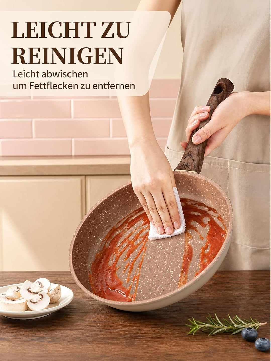 Innerwell Antihaft Bratpfanne 20 cm, Gesunde Granit Pan, Braun Beige | Pfanne Induktion mit Keramik
