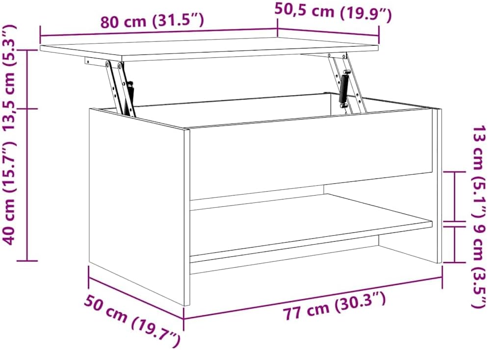vidaXL Couchtisch Höhenverstellbar Kaffeetisch Beistelltisch Wohnzimmertisch Sofatisch mit Stauraum