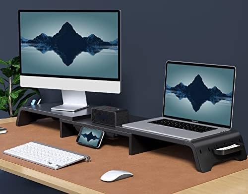 Fenge Dual Monitorständer mit Schubladen und Stauraum, Bildschirmständer aus MDF für Computer TV Lap