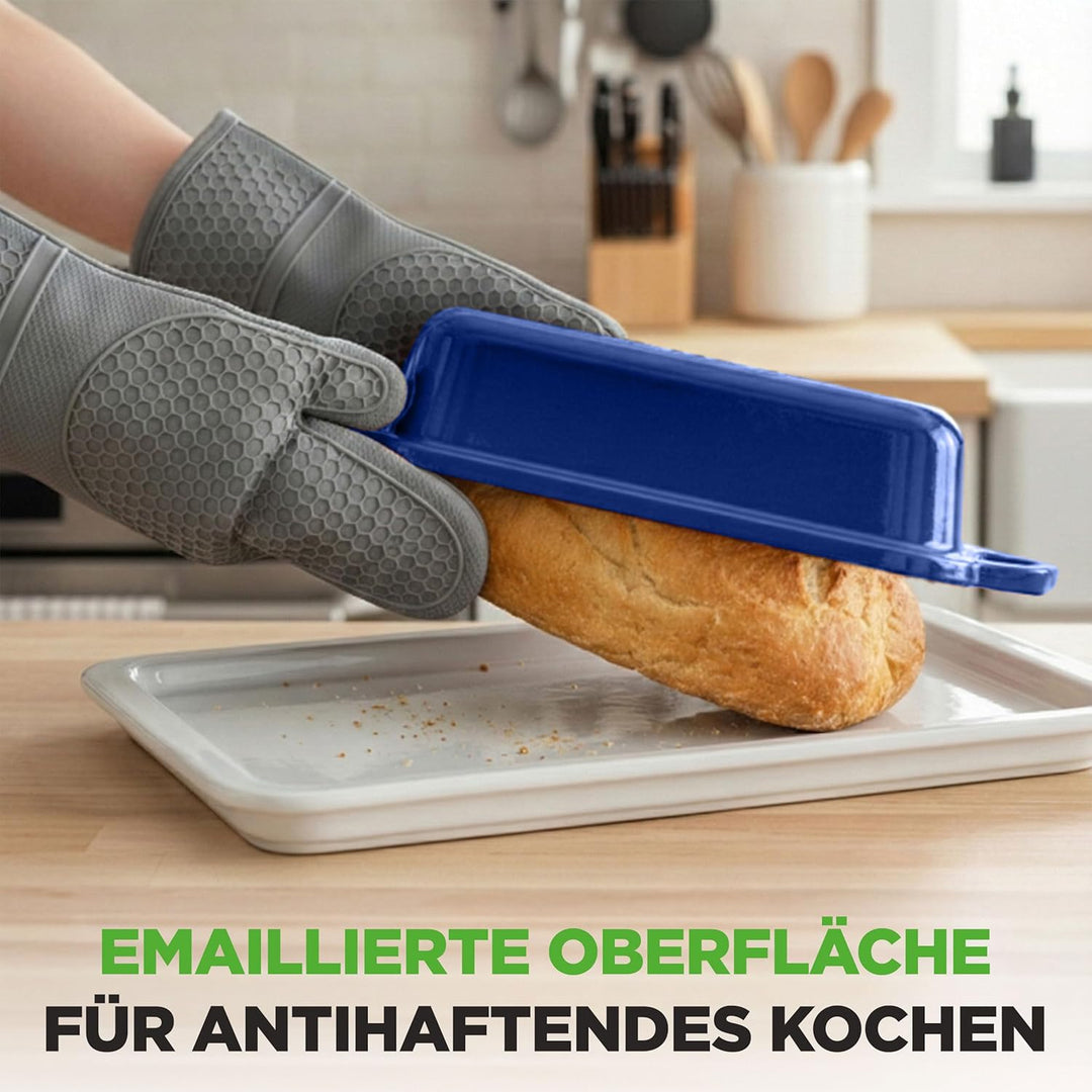 NutriChef Gusseisen Topf - Brotbackform mit Deckel - 22,9 cm Kastenform für Sauerteigbrot, emaillier