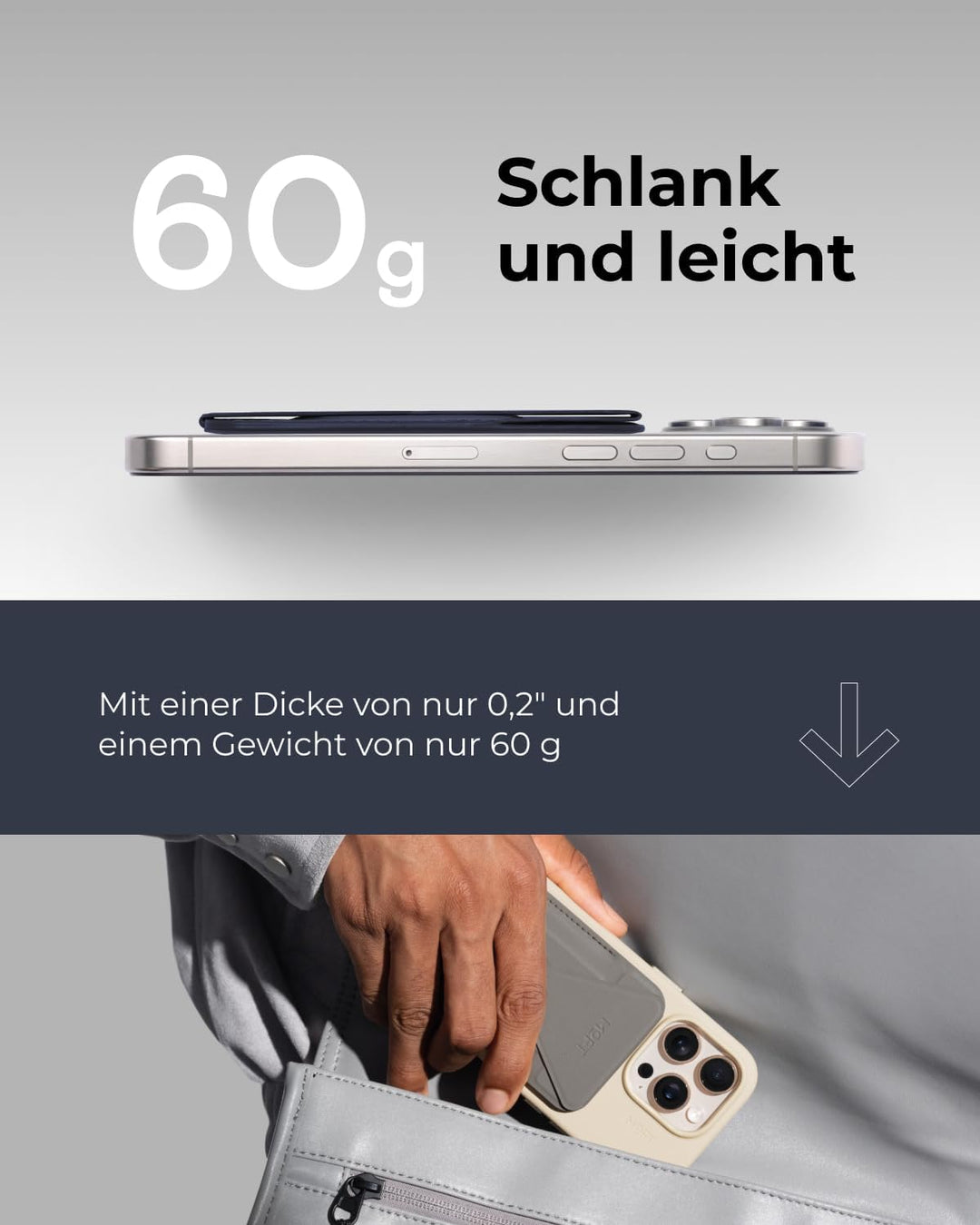 MOFT Magnetische Wallet Ständer für iPhone 15/14/13/12 Serie Kompatibel mit MagSafe, MOVAS Vegan Led