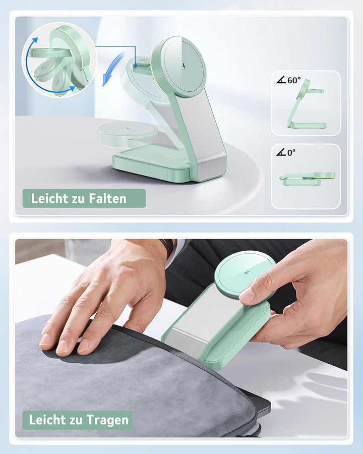 3 in 1 Faltbar Mag-Safe Ladegerät，Induktive Kabelloses Ladestation für 17/16/15/14/13/12/Pro Max/Min