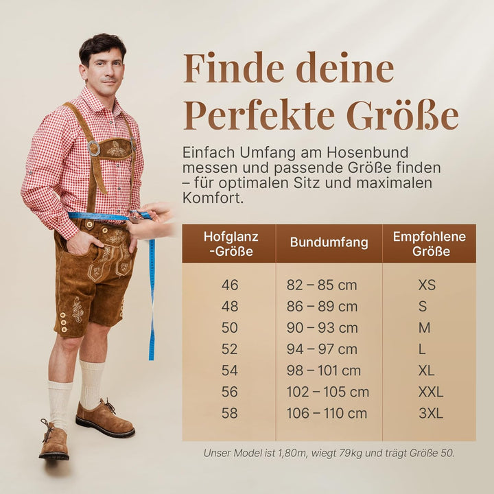 HOFGLANZ® Trachten Lederhose Herren Kurz - Hochwertige Trachtenhose für Herren mit Hosenträgern - Tr