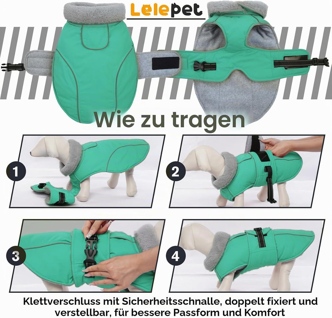 Lelepet Hundemantel Winterweste Reflektierende Fleece Hundejacke für Grosse Hunde Wasserdicht Hundej