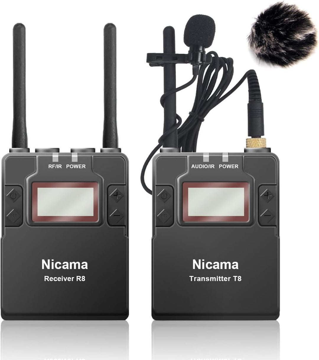 Nicama WLM8 UHF Kabelloses Lavalier Kabelloses Mikrofon für Canon DSLR Kamera Nikon Sony Camcorder (