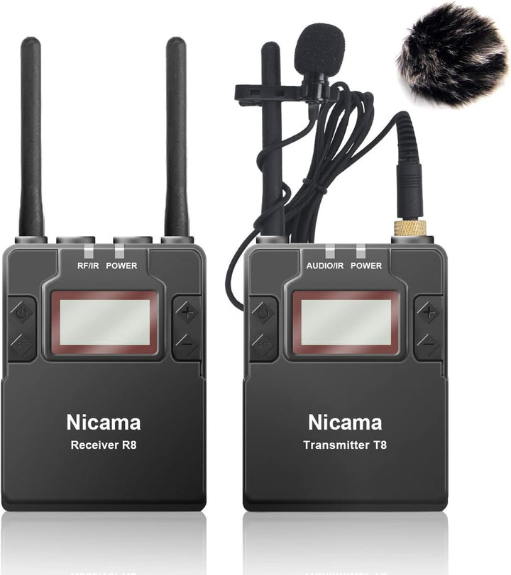 Nicama WLM8 UHF Kabelloses Lavalier Kabelloses Mikrofon für Canon DSLR Kamera Nikon Sony Camcorder (