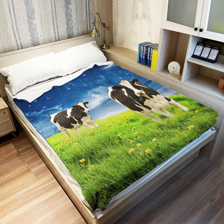 YISUMEI Decke 150x200 cmKuscheldecken Sanft Flanell Weich Fleecedecke Bettüberwurf Kühe Mond Graslan