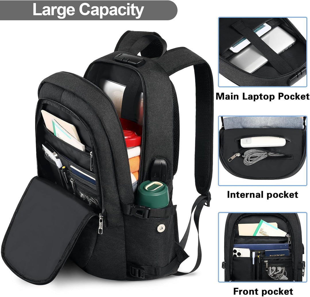 AMBOR Laptop Rucksack Herren, 17,3 Zoll Business Wasserdichter Rucksack Tasche mit USB Port&Schloss