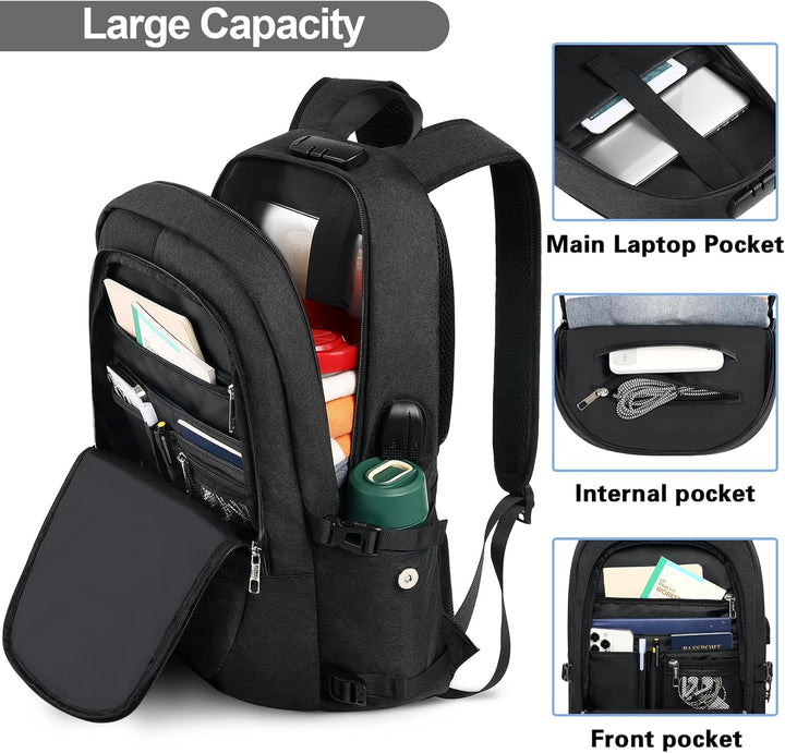 AMBOR Laptop Rucksack Herren, 17,3 Zoll Business Wasserdichter Rucksack Tasche mit USB Port&Schloss