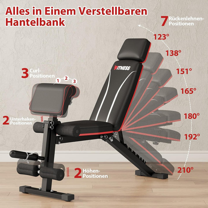 GIKPAL 360KG Hantelbank Klappbar Verstellbar, Multifunktion Trainingsbank mit Beincurler, Schrägbank