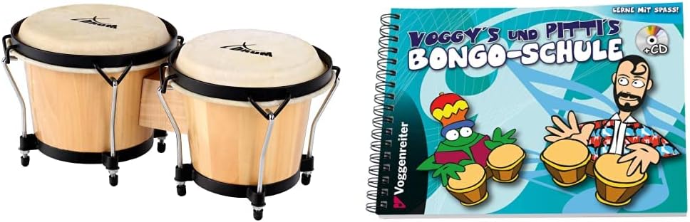 XDrum Bongos Club - 6" Macho und 7" Hembra - Naturfelle - professionelles Stimmsystem - Schwarz sati