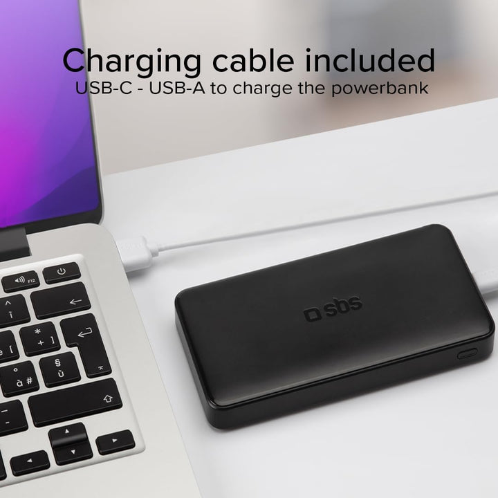 SBS Power Bank Ladegerät 20000 mAh, 1 x 10W USB-A Port und 1 x 5W, 1 x 10W USB-C, schlank, leicht, l