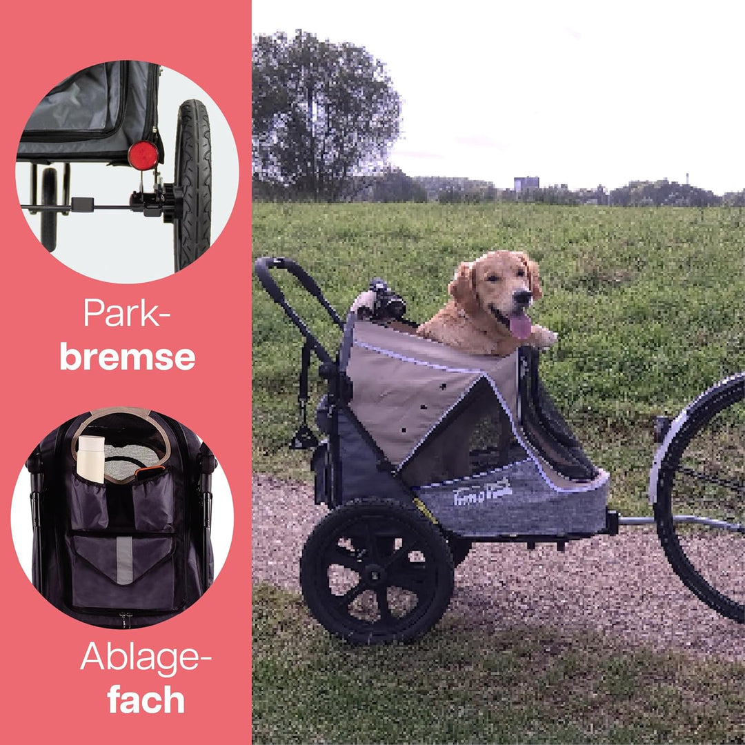 Innopet Sporty Evolution Latte 2-in-1 Hundebuggy und Fahrradanhänger für Hunde - Beige/Grau, 30kg Tr