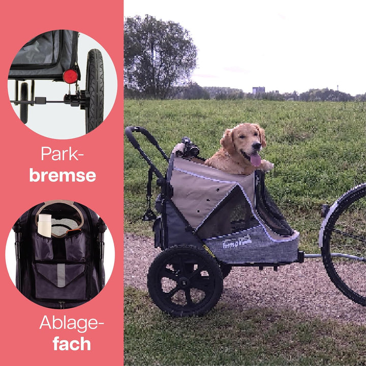 Innopet Sporty Evolution Latte 2-in-1 Hundebuggy und Fahrradanhänger für Hunde - Beige/Grau, 30kg Tr