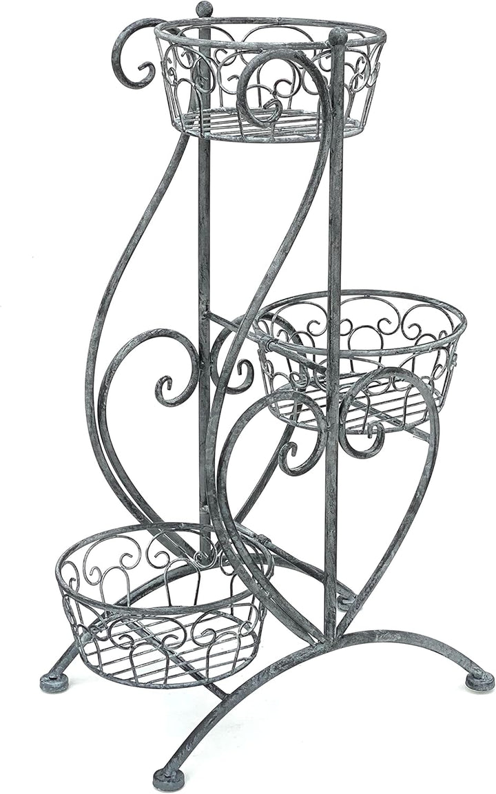 DanDiBo Blumentreppe Metall Grau 75 cm Blumenständer mit 3 Ablagen 96011 Blumensäule Pflanzenständer