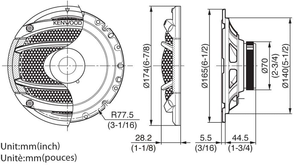 Kenwood KFC-E1754-16,5cm 160mm Lautsprecher Boxen Paar 180Watt - Einbauset passend für VW Bus T4 Fro
