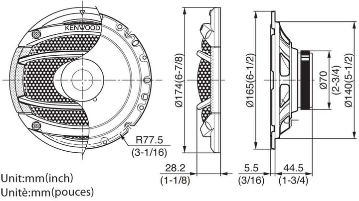 Kenwood KFC-E1754-16,5cm 160mm Lautsprecher Boxen Paar 180Watt - Einbauset passend für VW Bus T4 Fro
