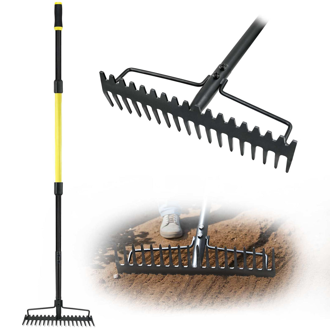 Jardineer Garten Rechen, 150cm Langstiel Metall Rechen, Harke Garten Mit Stiel für Kies, Felsen, Ras