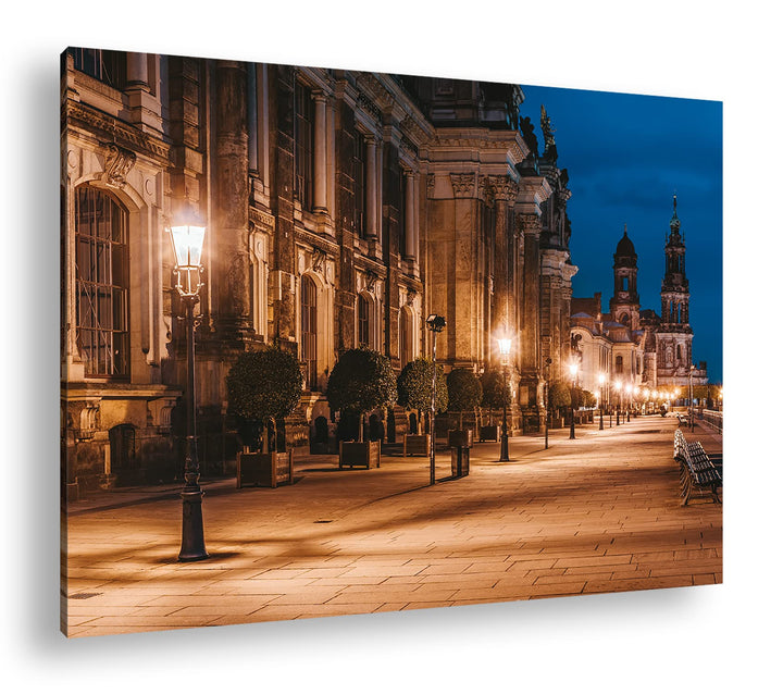 deyoli Abendstimmung am Elbufer in Dresden Format: 100x70 als Leinwand, Motiv fertig gerahmt auf Ech