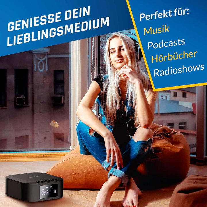 KLIM Boombox E1 Radio mit CD Player - CD-Hülle - BASS Boost mit Tieftöner - FM Radio, MP3, Bluetooth