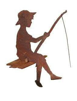 Rost Figuren für den Garten - Kleiner Angler (Kantenhocker) - Höhe 30cm - Dekofigur/Gartendekoration