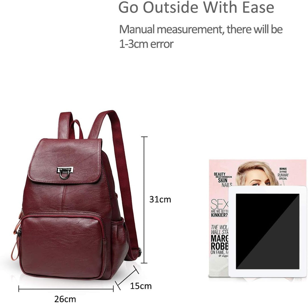 NICOLE & DORIS Damen Lederrucksack Lässiger Damenrucksack für Damen Rucksackbeutel für Damen Weinrot