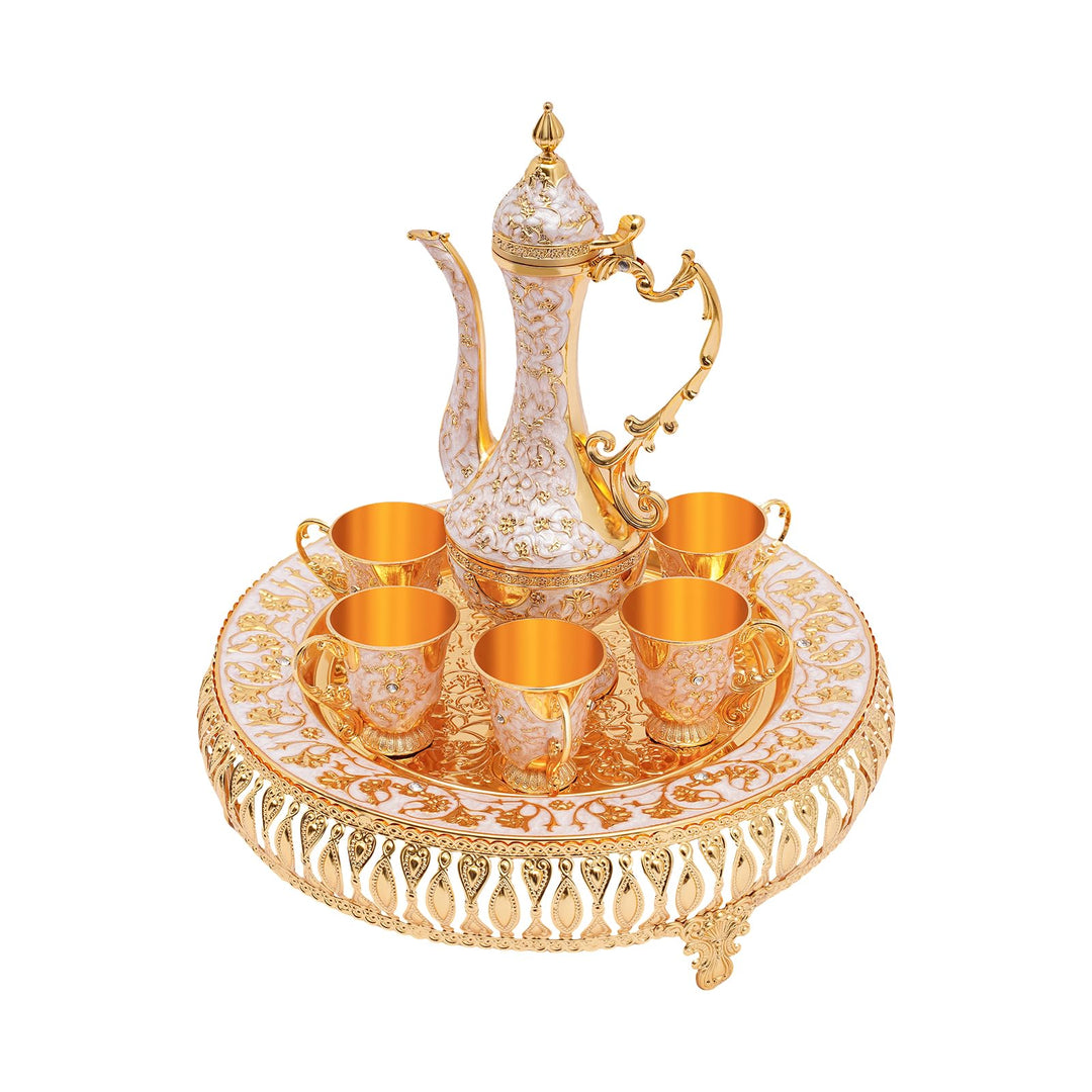 Vintage Türkische Kaffeekanne Set,Metallteekannenset mit 6 Kaffeetassen und Teetablett,Tee-Set Tee O