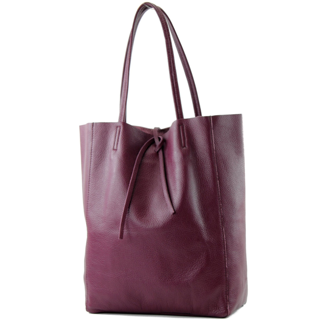 modamoda de T163 Damen Leder Shopper Schultertasche, handmade in Italy Bordeauxviolett2021, Bordeaux