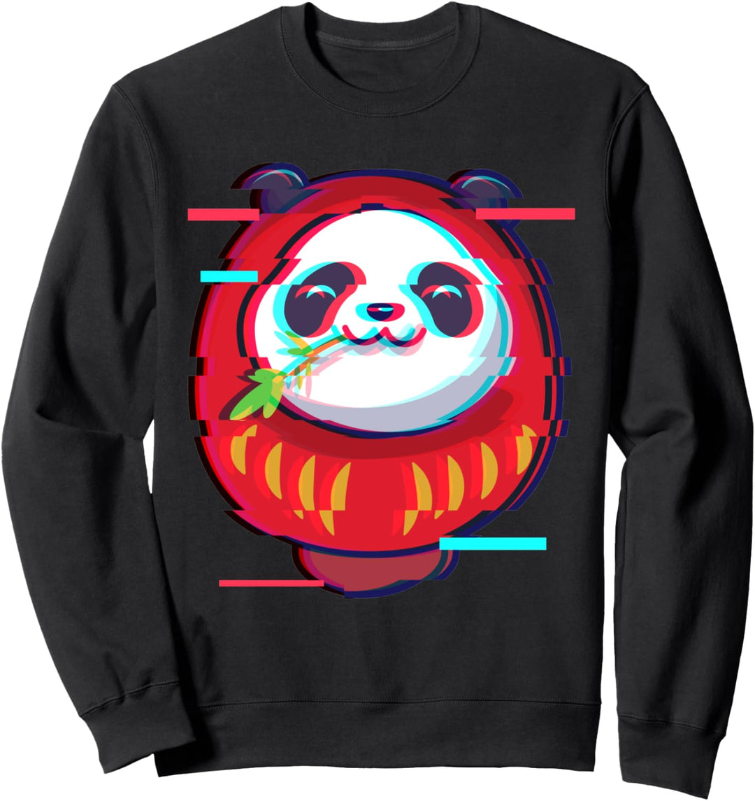Vaporwave Japanisch Daruma Doll Kawaii Panda Bär Glitch Sweatshirt