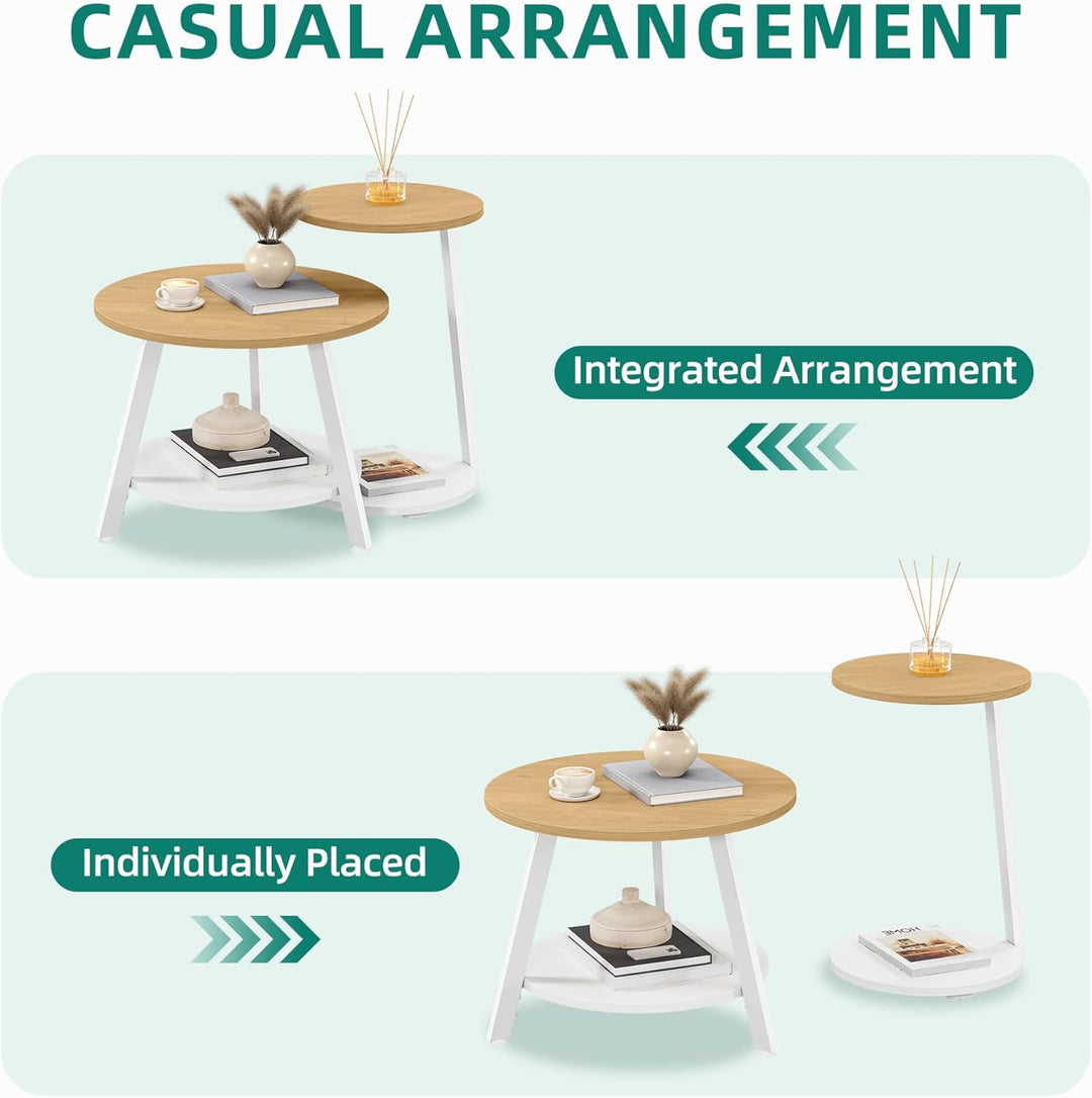 YITAHOME 2er Set Couchtisch Set Rund, Wohnzimmertisch mit Stauraum, Beistelltisch 2er Set Stapelbar