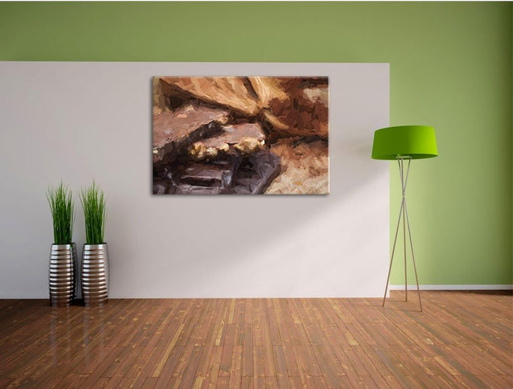 Pixxprint Leckere Schokolade als Leinwandbild/Grösse: 100x70 cm/Wandbild/Kunstdruck/fertig bespannt,