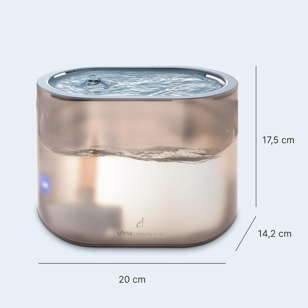 Ufesa Automatischer Trinkbrunnen für Haustiere 2,5 L, Aktivkohle- und Harzfilter, Katzenbrunnen, USB