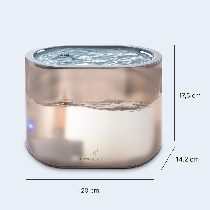Ufesa Automatischer Trinkbrunnen für Haustiere 2,5 L, Aktivkohle- und Harzfilter, Katzenbrunnen, USB