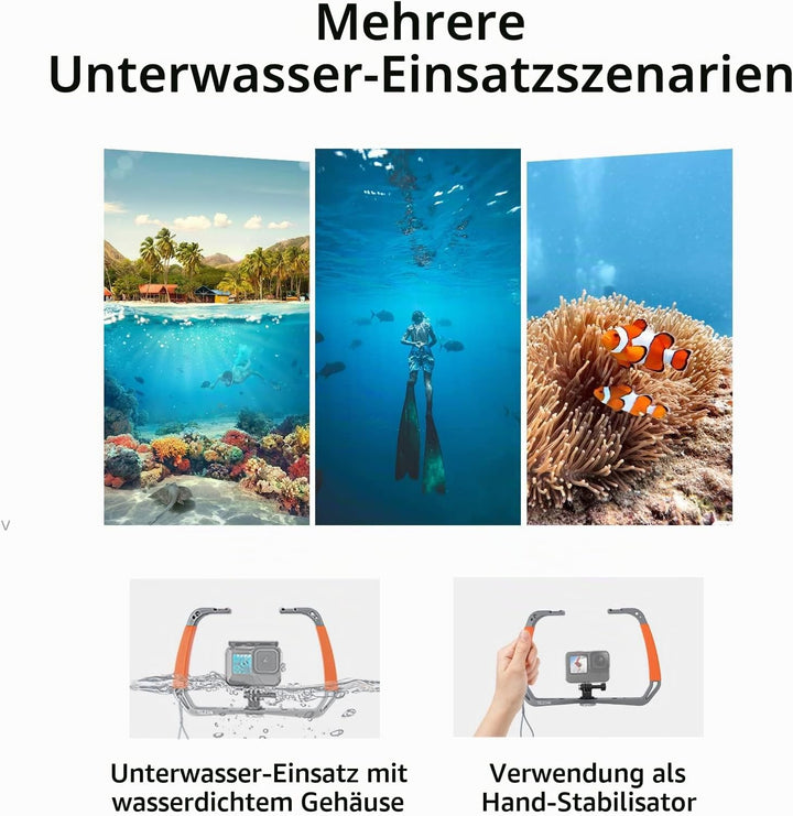 AuyKoo Diving Rig Stabilizer Aluminiumlegierung Doppelarmhalterung für GoPro Hero 11 10 9 8 7 6 Inst