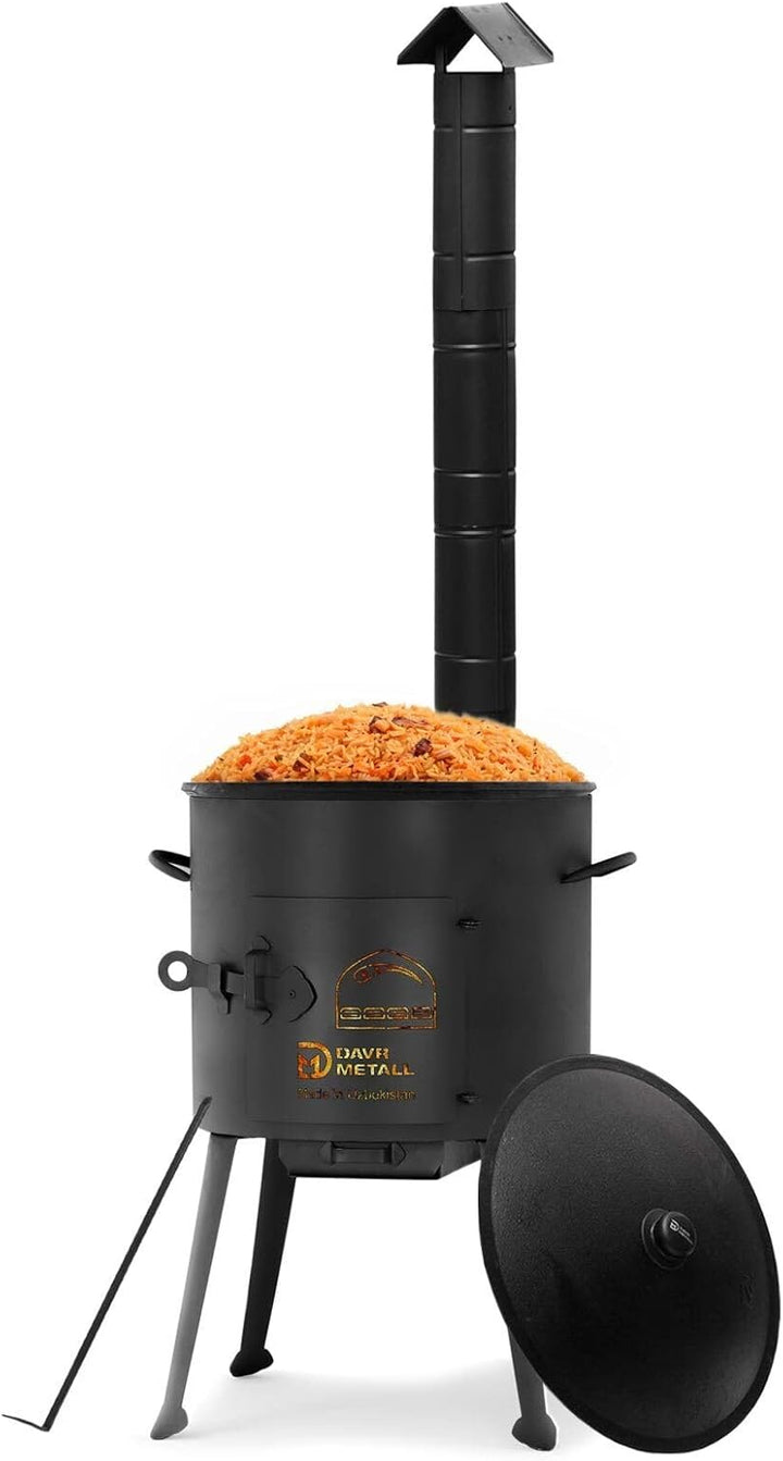 Ø36cm Uchag 2mm stahl mit Abzugsrohr Utschak Utschag Feldküche 10L Kazan Kasan (flacher boden) Feuer