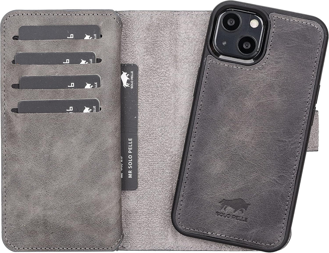 Solo Pelle Lederhülle kompatibel für iPhone 13 in 6.1 Zoll abnehmbare Hülle (2in1) Harvard Double in
