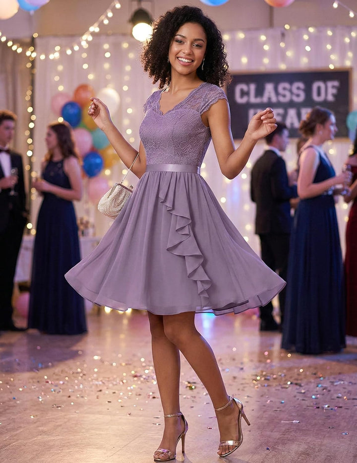 Wedtrend Cocktailkleid Damen Knielang Abendkleid Elegant für Hochzeit Elegant A Linie Rüschenkleid T