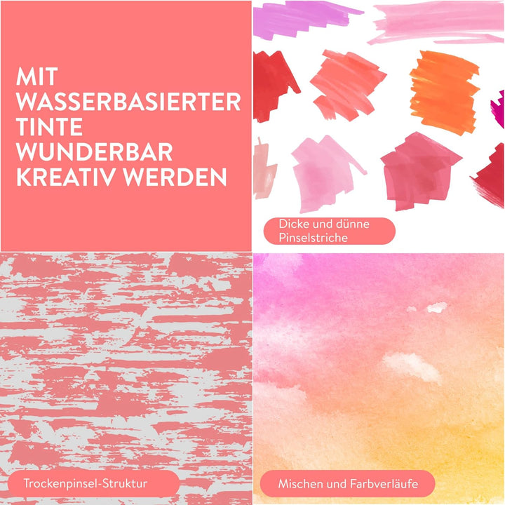 int!rend Brush Pen Set - 24 Aquarellstifte, 2 Wasserpinselstifte, 20 Blätter Aquarellpapier, 5 Schab