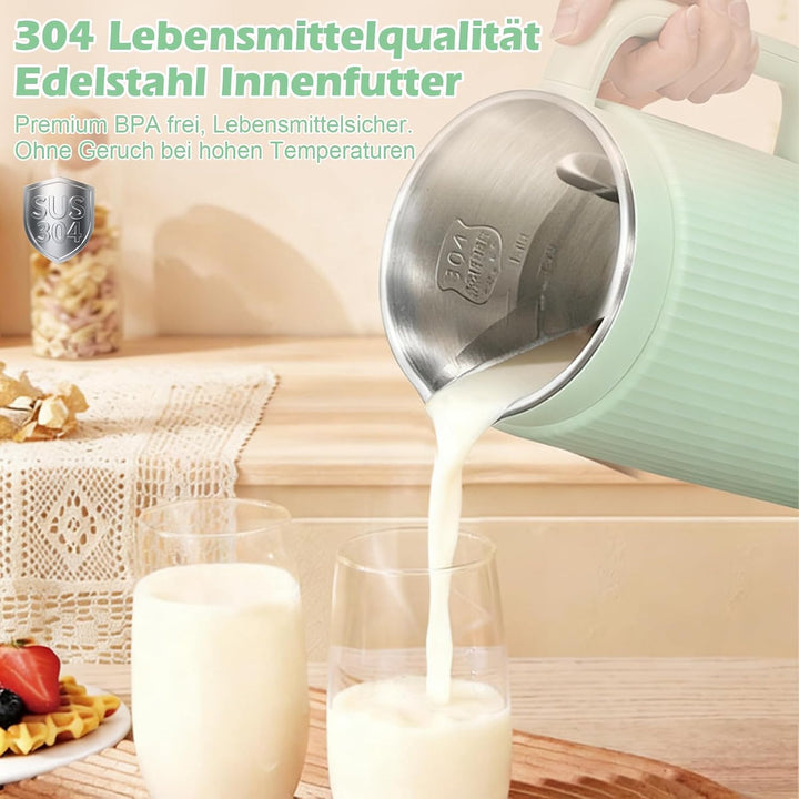 1200ml Sojamilch Maschine,Nussmilchmaschine 8-in-1, Automatische Mandelmilchmaschine mit 12 Klingen