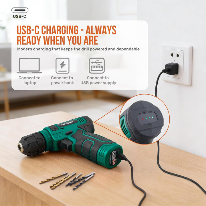 Hi-Spec 8V USB Akku-Bohrschrauber und Starter-Heimwerkerset, Kabelloser und Wiederaufladbarer Elektr