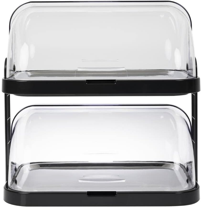 APS 9204 Buffetvitrine „Doppeldecker“ – 2 beidseitig aufklappbare, transparente Rolltophauben, 2 Ede